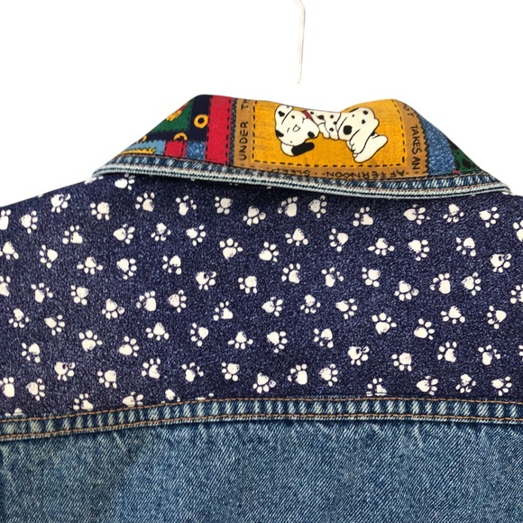 Vintage Patchwork Denim Jean Jacket Dalmatian Dog Quilt Size Large - Picture 5 of 9
